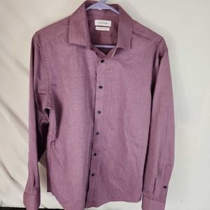 Calvin Klein Mens Button-Up Dress Shirt Purple Long Sleeve Slim Fit M 15-15.5